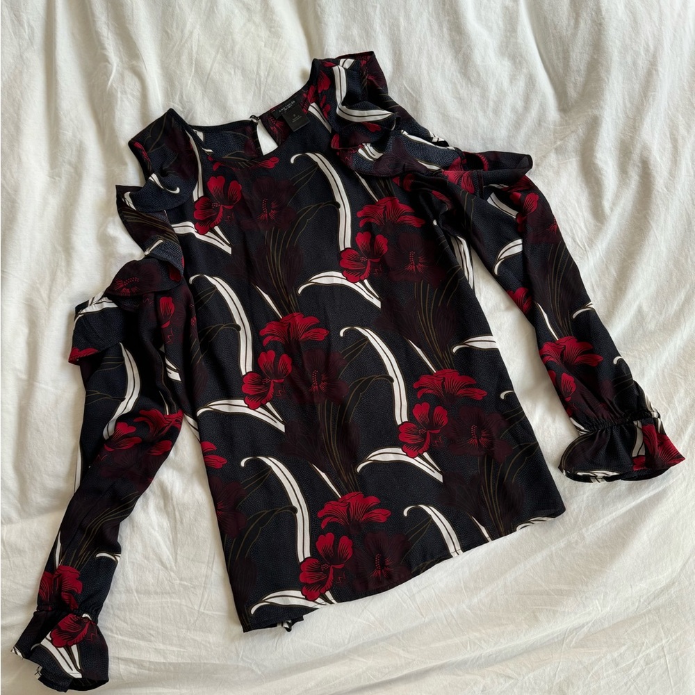 Ann Taylor Cold Shoulder Floral Blouse